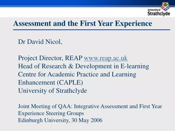 assessment and the first year experience