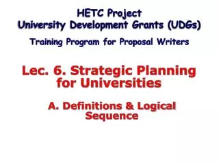 Lec. 6. Strategic Planning for Universities