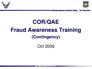 COR/QAE Fraud Awareness Training (Contingency)