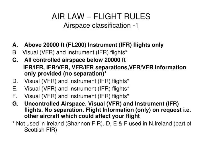 air law flight rules airspace classification 1