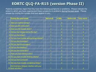 eortc qlq fa r15 version phase ii
