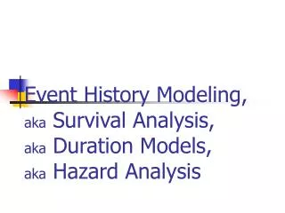 Event History Modeling, aka Survival Analysis, aka Duration Models, aka Hazard Analysis