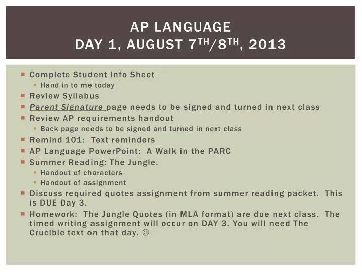 ap language day 1 august 7 th 8 th 2013