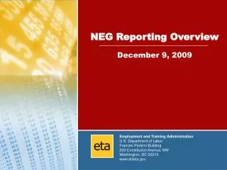 NEG Reporting Overview December 9, 2009