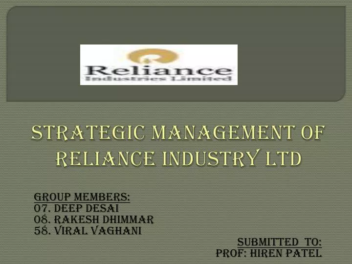 strategic management of reliance industry ltd