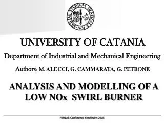 UNIVERSITY OF CATANIA Department of Industrial and Mechanical Engineering