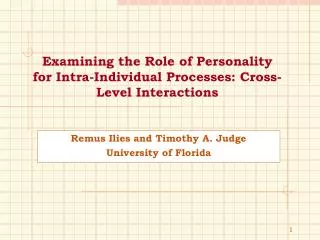 Examining the Role of Personality for Intra-Individual Processes: Cross-Level Interactions
