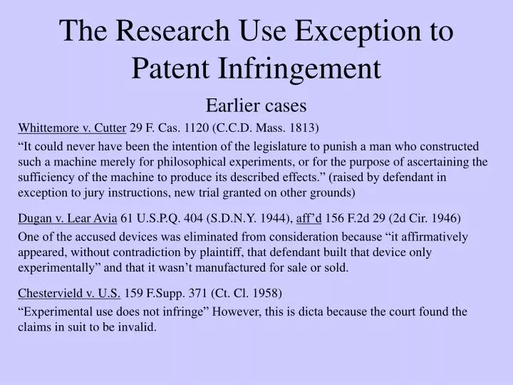the research use exception to patent infringement