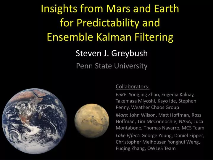 insights from mars and earth for predictability and ensemble kalman filtering