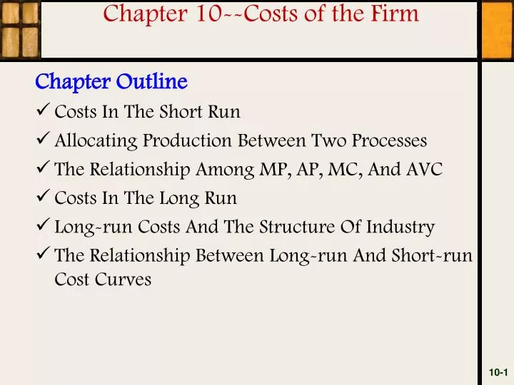 chapter 10 costs of the firm