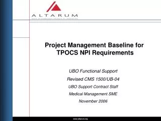 Project Management Baseline for TPOCS NPI Requirements