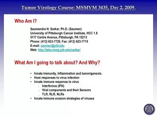Tumor Virology Course: MSMVM 3435, Dec 2, 2009.