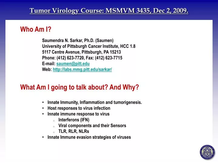 tumor virology course msmvm 3435 dec 2 2009
