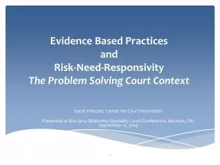 Evidence Based Practices and Risk-Need- Responsivity The Problem Solving Court Context