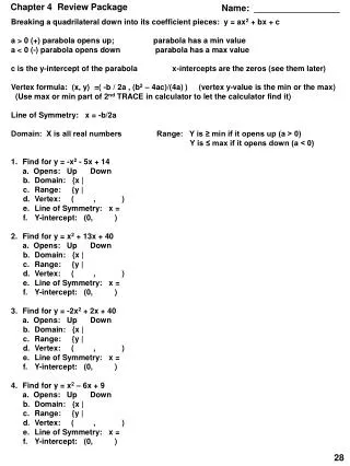 Breaking a quadrilateral down into its coefficient pieces: y = ax 2 + bx + c