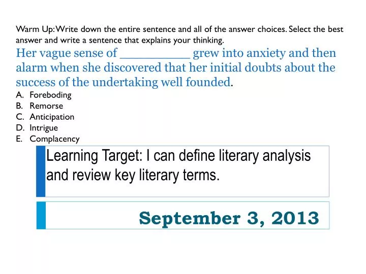 learning target i can define literary analysis and review key literary terms