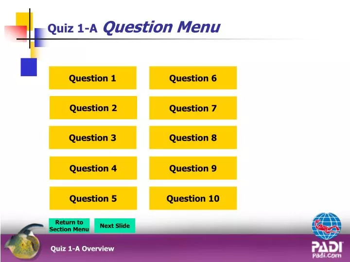 quiz 1 a question menu