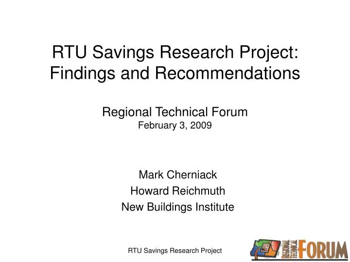 rtu savings research project findings and recommendations regional technical forum february 3 2009