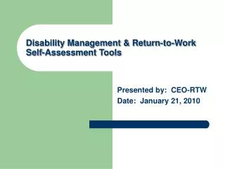 Disability Management &amp; Return-to-Work Self-Assessment Tools