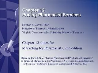 Chapter 12 Pricing Pharmacist Services