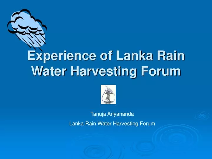 experience of lanka rain water harvesting forum