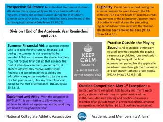 Division I End of the Academic Year Reminders April 2014