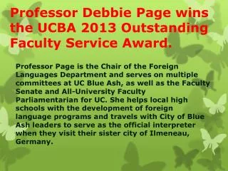 Professor Debbie Page wins the UCBA 2013 Outstanding Faculty Service Award.