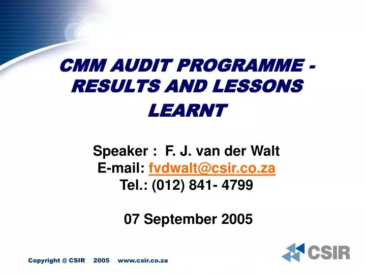 cmm audit programme results and lessons learnt