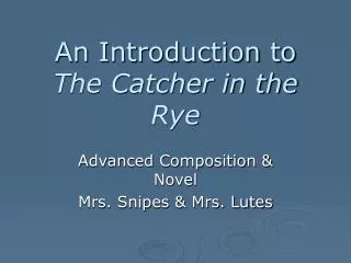 an introduction to the catcher in the rye