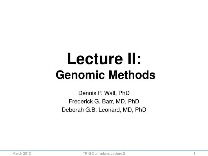 lecture ii genomic methods
