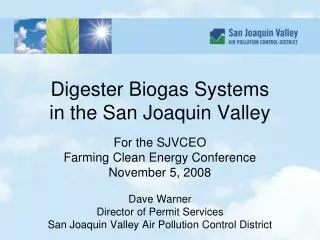 Digester Biogas Systems in the San Joaquin Valley