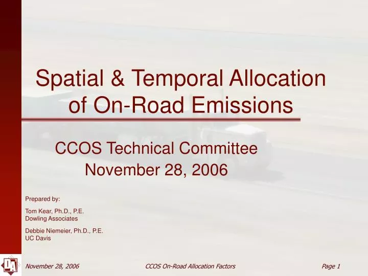 spatial temporal allocation of on road emissions