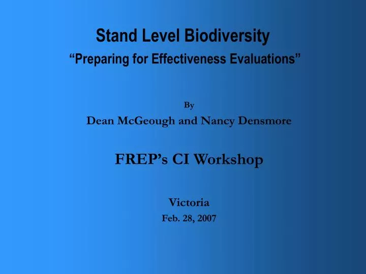 stand level biodiversity preparing for effectiveness evaluations