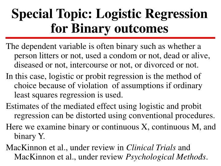 special topic logistic regression for binary outcomes
