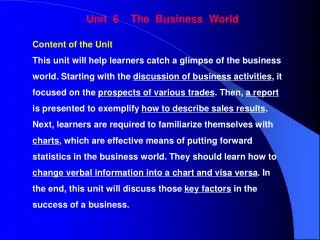Unit 6 The Business World