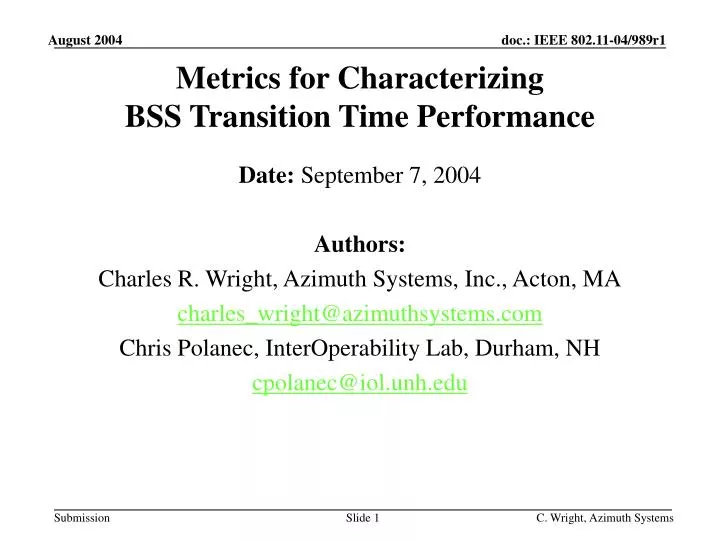 metrics for characterizing bss transition time performance