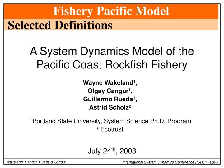 a system dynamics model of the pacific coast rockfish fishery