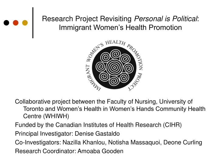 research project revisiting personal is political immigrant women s health promotion