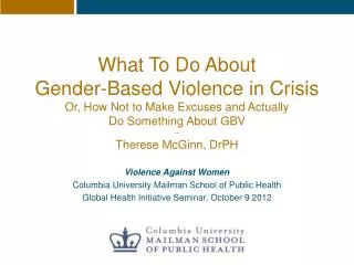 Violence Against Women Columbia University Mailman School of Public Health