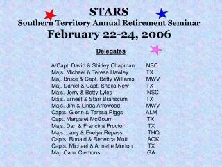 STARS Southern Territory Annual Retirement Seminar February 22-24, 2006