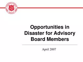 Opportunities in Disaster for Advisory Board Members