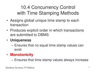 10.4 Concurrency Control with Time Stamping Methods