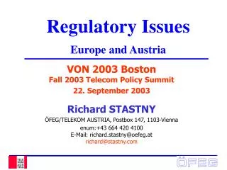 Regulatory Issues Europe and Austria