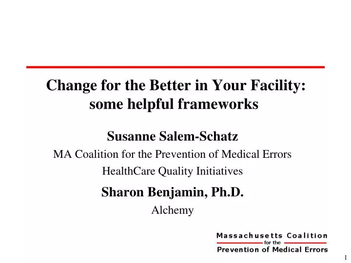 change for the better in your facility some helpful frameworks