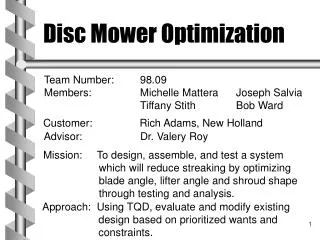 Disc Mower Optimization
