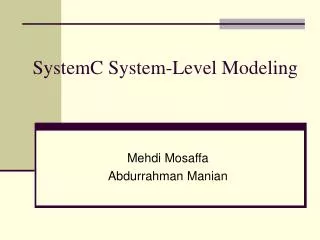 SystemC System-Level Modeling