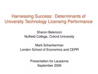 Harnessing Success: Determinants of University Technology Licensing Performance