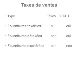 taxes de ventes