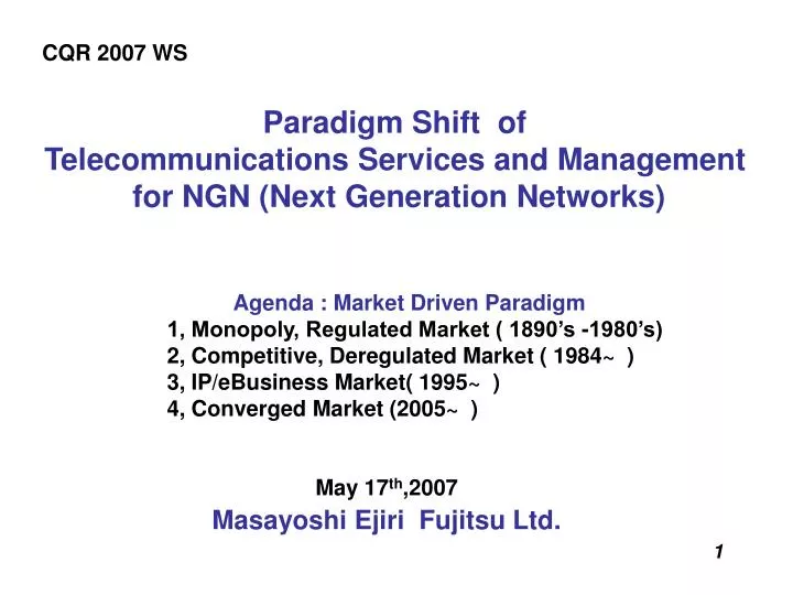 paradigm shift of telecommunications services and management for ngn next generation networks