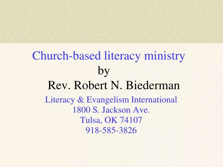 church based literacy ministry by rev robert n biederman